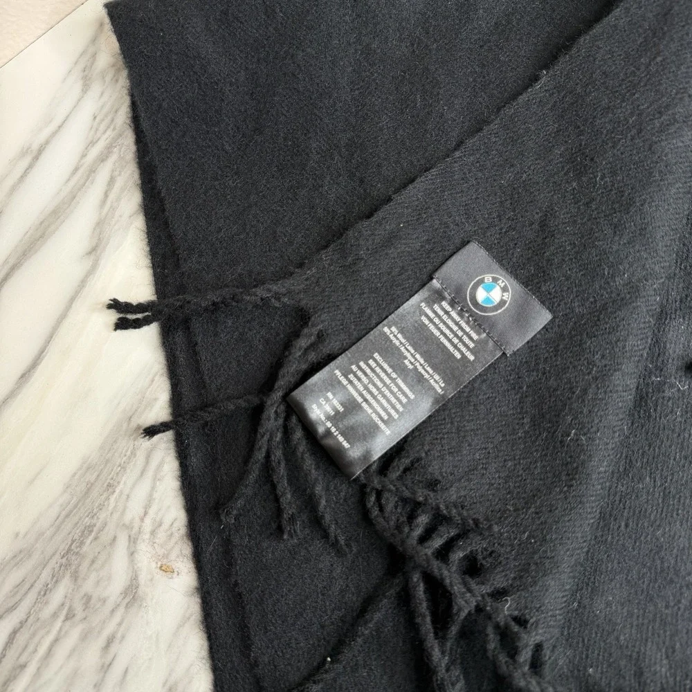 BMW Scarf Black Made In Germany Acrylic Wool Blend Knit car Logo 60x12